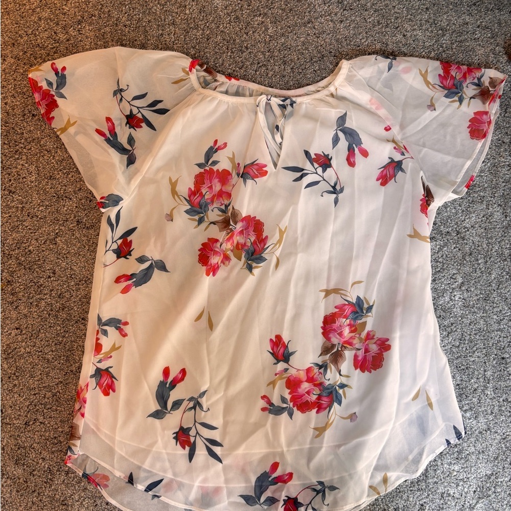 Floral Print Women's Top - White and Red